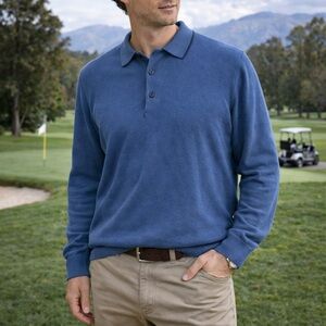 Hawker Rye Men's‎ Medium Blue Long Sleeve Polo Sweater 100% Cotton